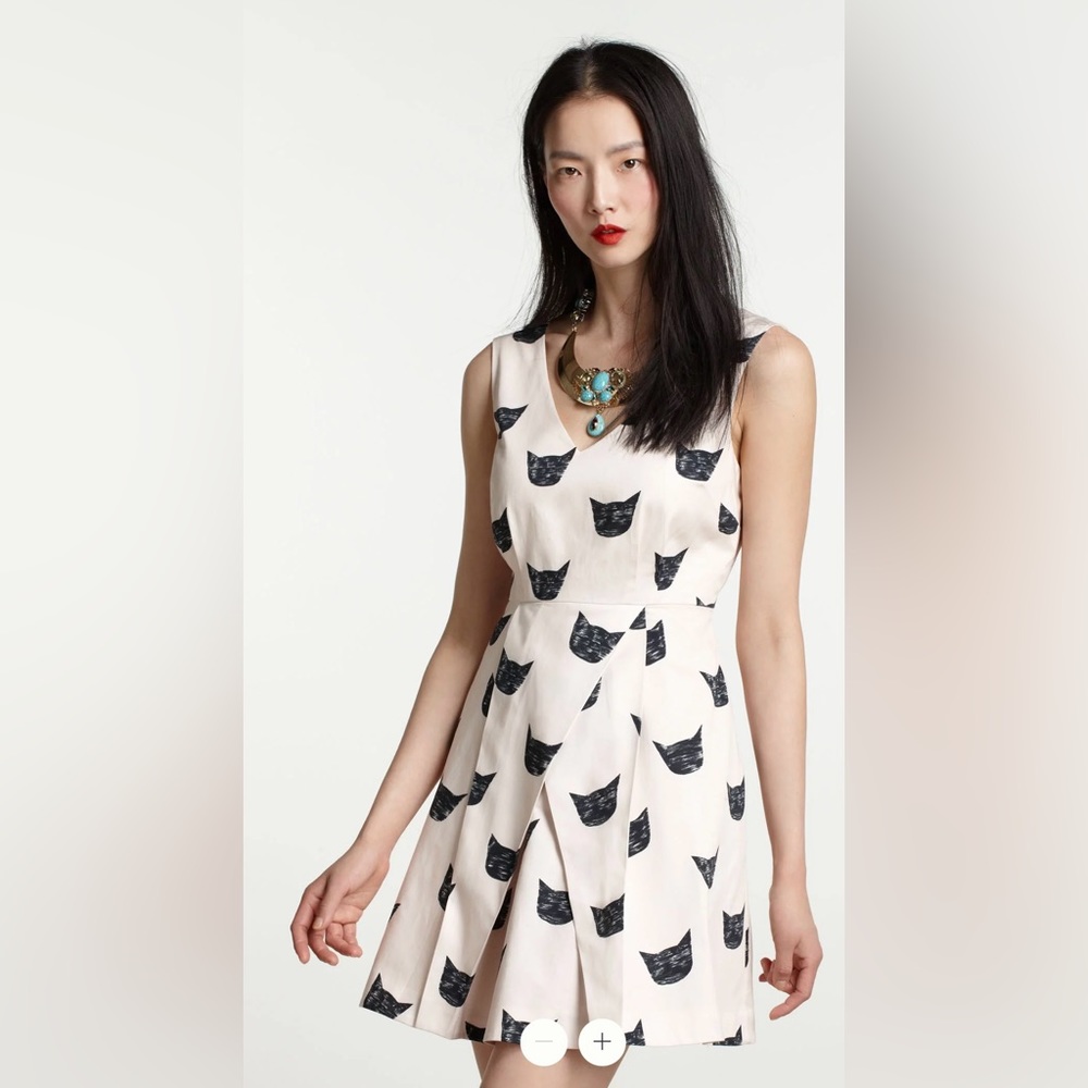 Anthropologie Black and White Cat Print Mini Dress